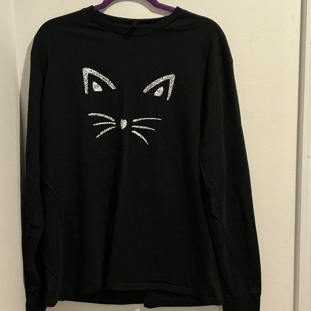 Black Cat Face Long Sleeve Shirt